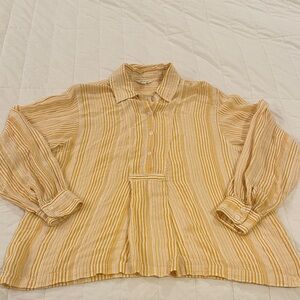 Max Studio Yellow Striped Long Sleeve Blouse Size L